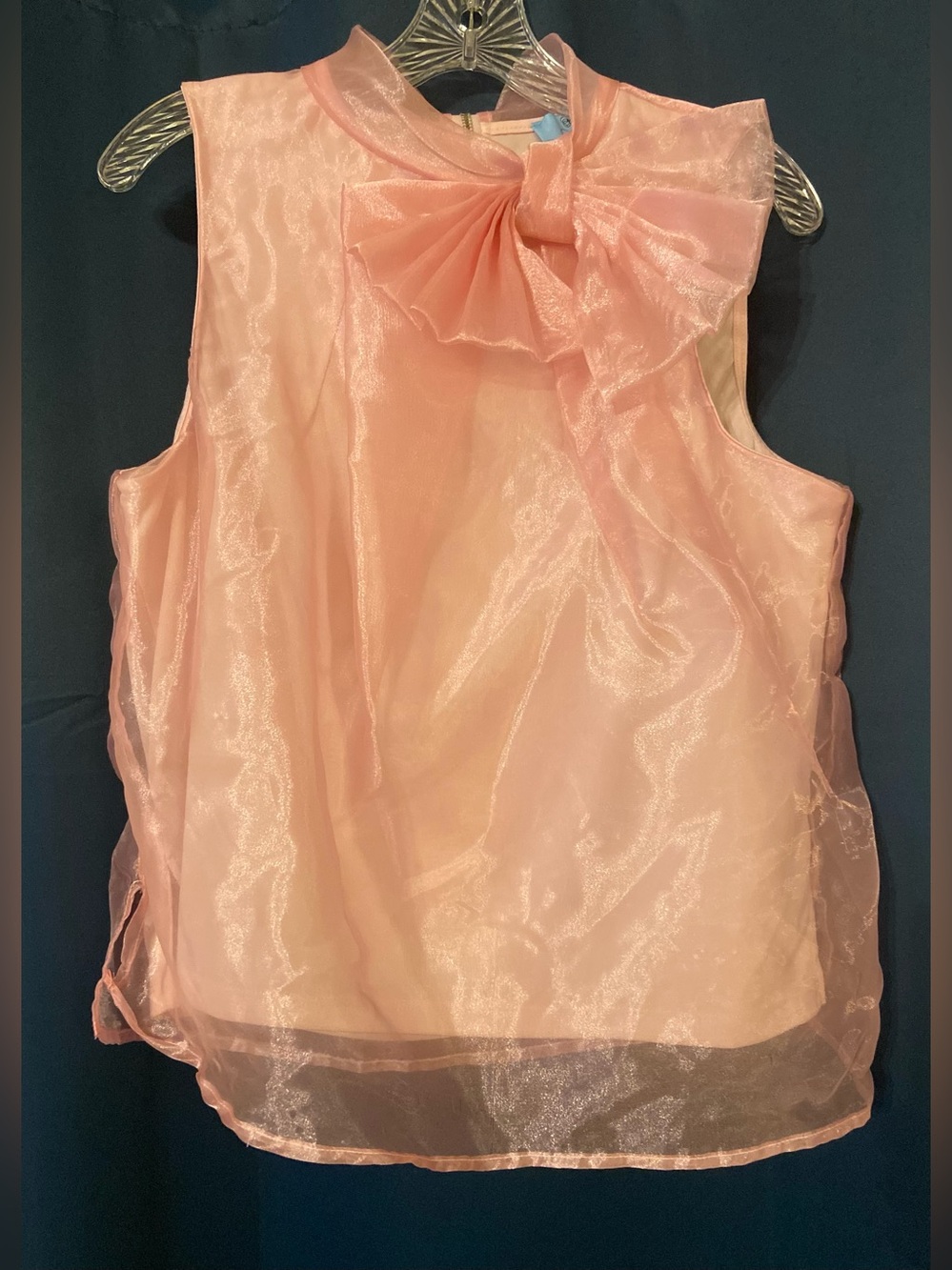 CeCe Sheer Pink Organza Bow Neck Sleeveless Blouse